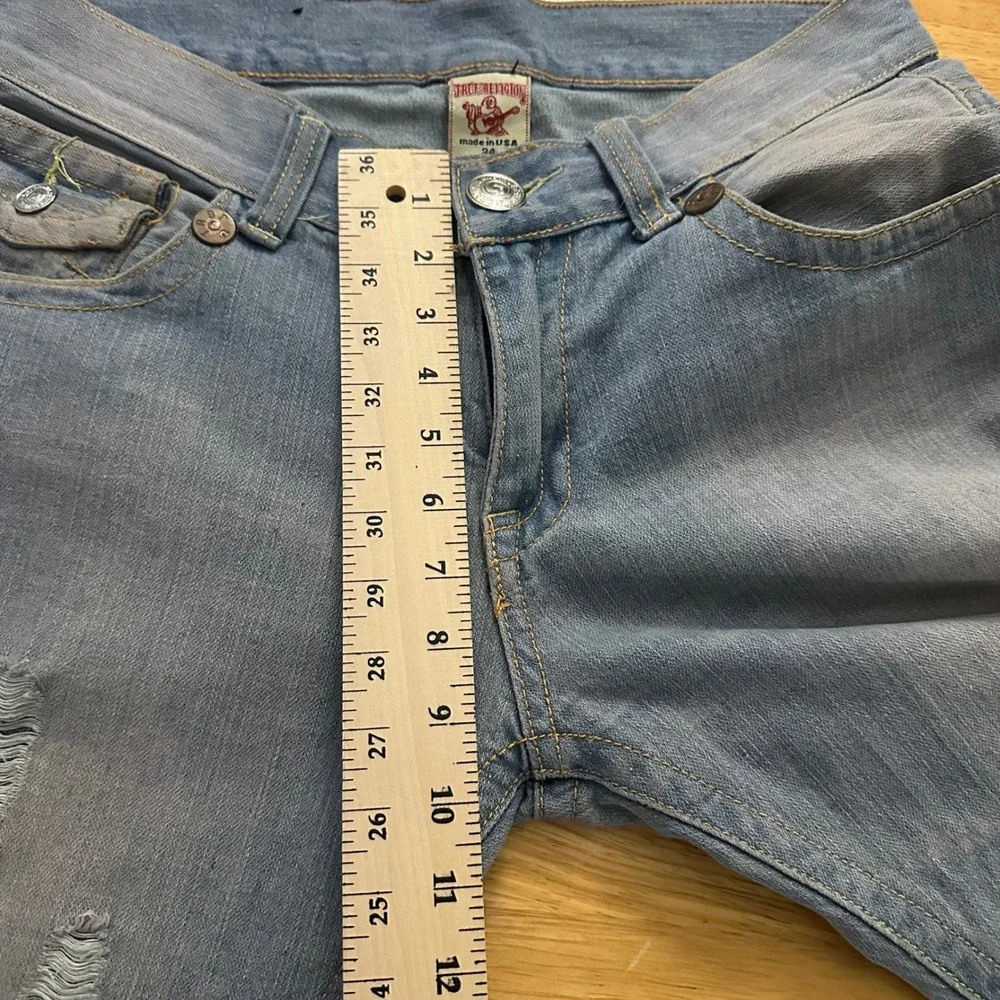 True Religion Billy Super T Jeans Men‎ 34 USA Made Distressed Light Wash Flap